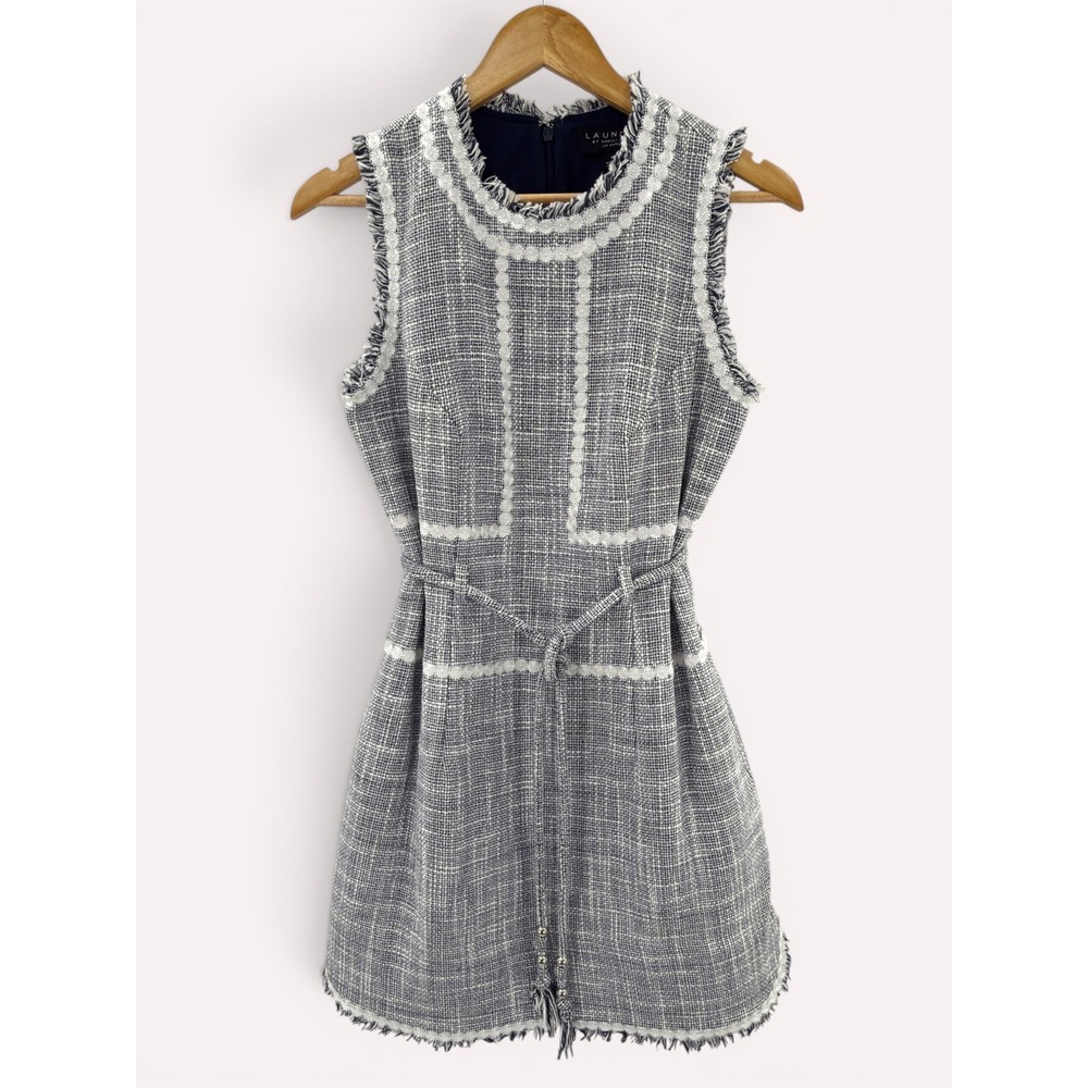 Laundry by Shelli Segal Navy White Tweed Shift Dress Club Chic Old Money Size 4 - Picture 2 of 16